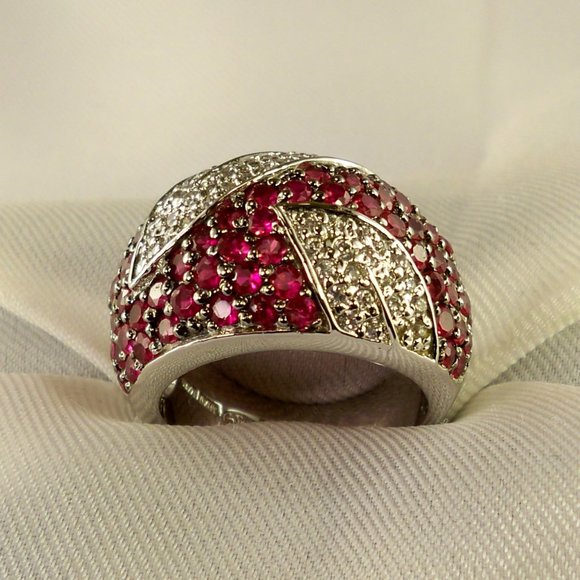 NEW Suzanne Somers Raspberry Red Cubic Zirconias Silver Vintage Ring - Picture 2 of 10